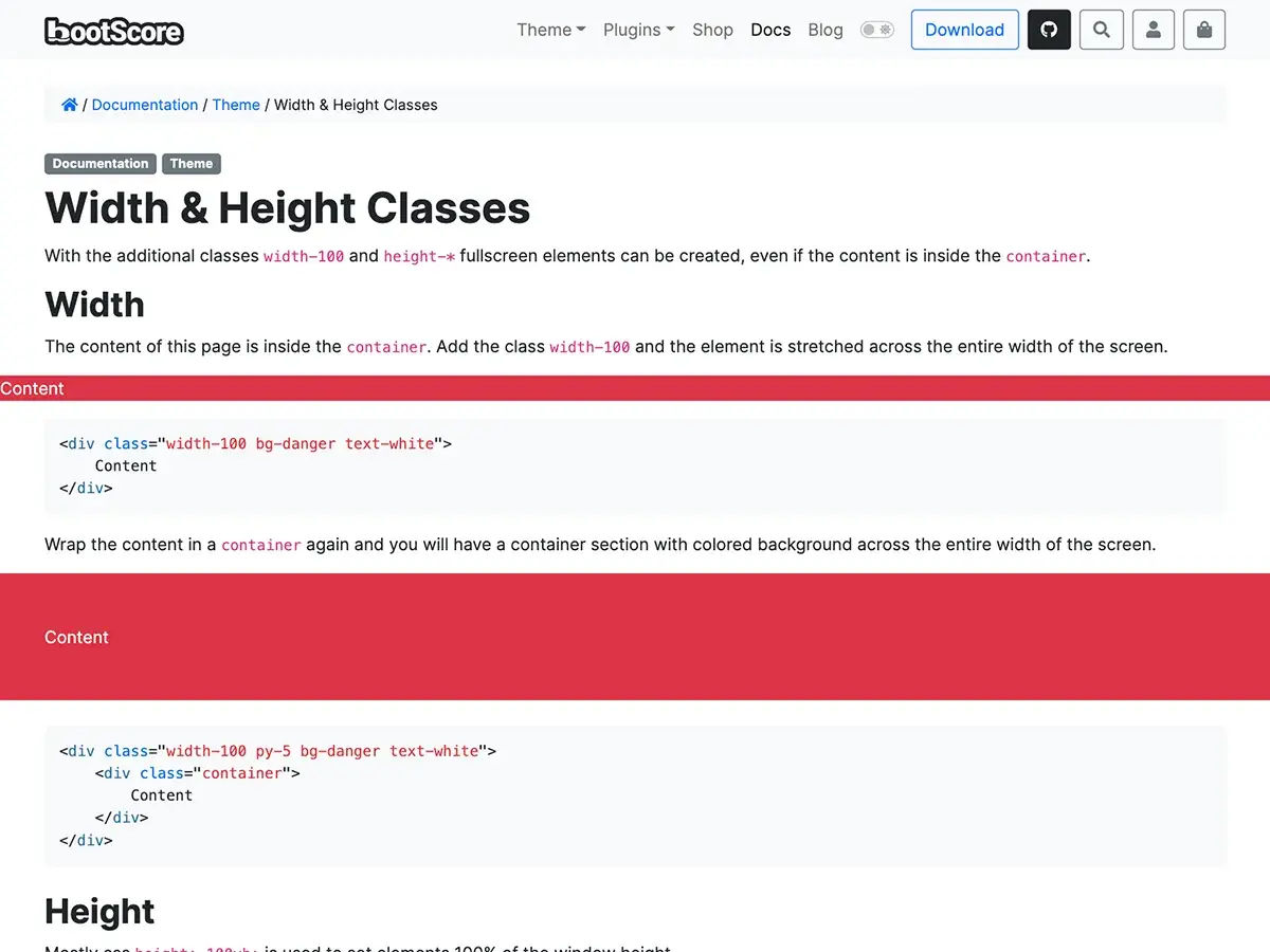 Width & Height Classes