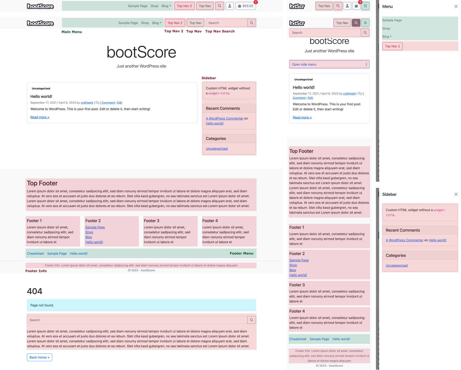 bootScore Widget & Menu positions map